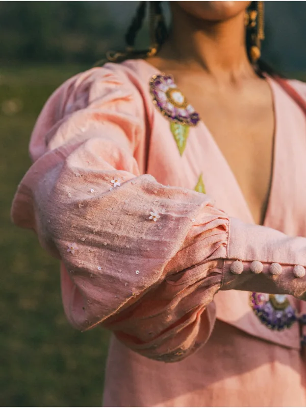 Organic Cotton Full Sleeves Flower Design LIght Pink Shirt