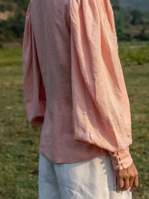 Organic Cotton Full Sleeves Flower Design LIght Pink Shirt
