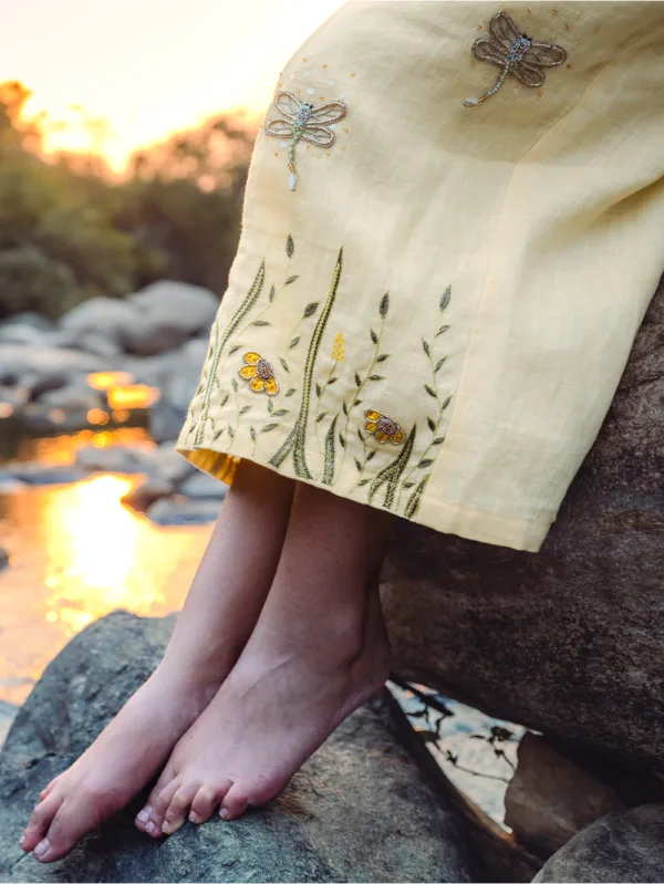 Dragonfly and Flower Design Yellow Skirt