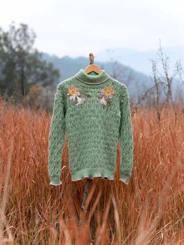 Full Sleeve Handcrafted Flower Design Sweater