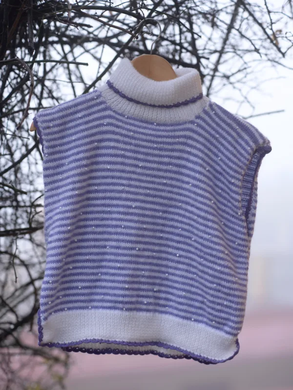 Handknitted Stripe Purple and white combination Sweater