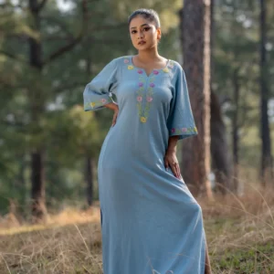 Azure Bloom Kaftan Dress
